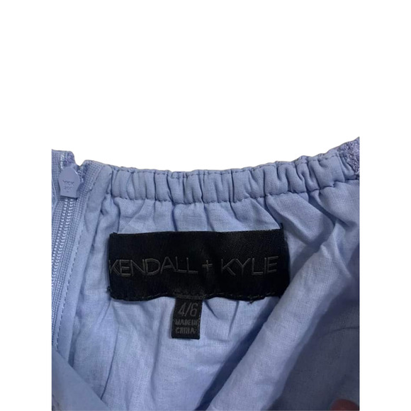 KENDALL + KYLIE Blue Eyelet Tiered Ruffle Anglaise Off-Shoulder Dress Size 4/6 - Picture 5 of 6